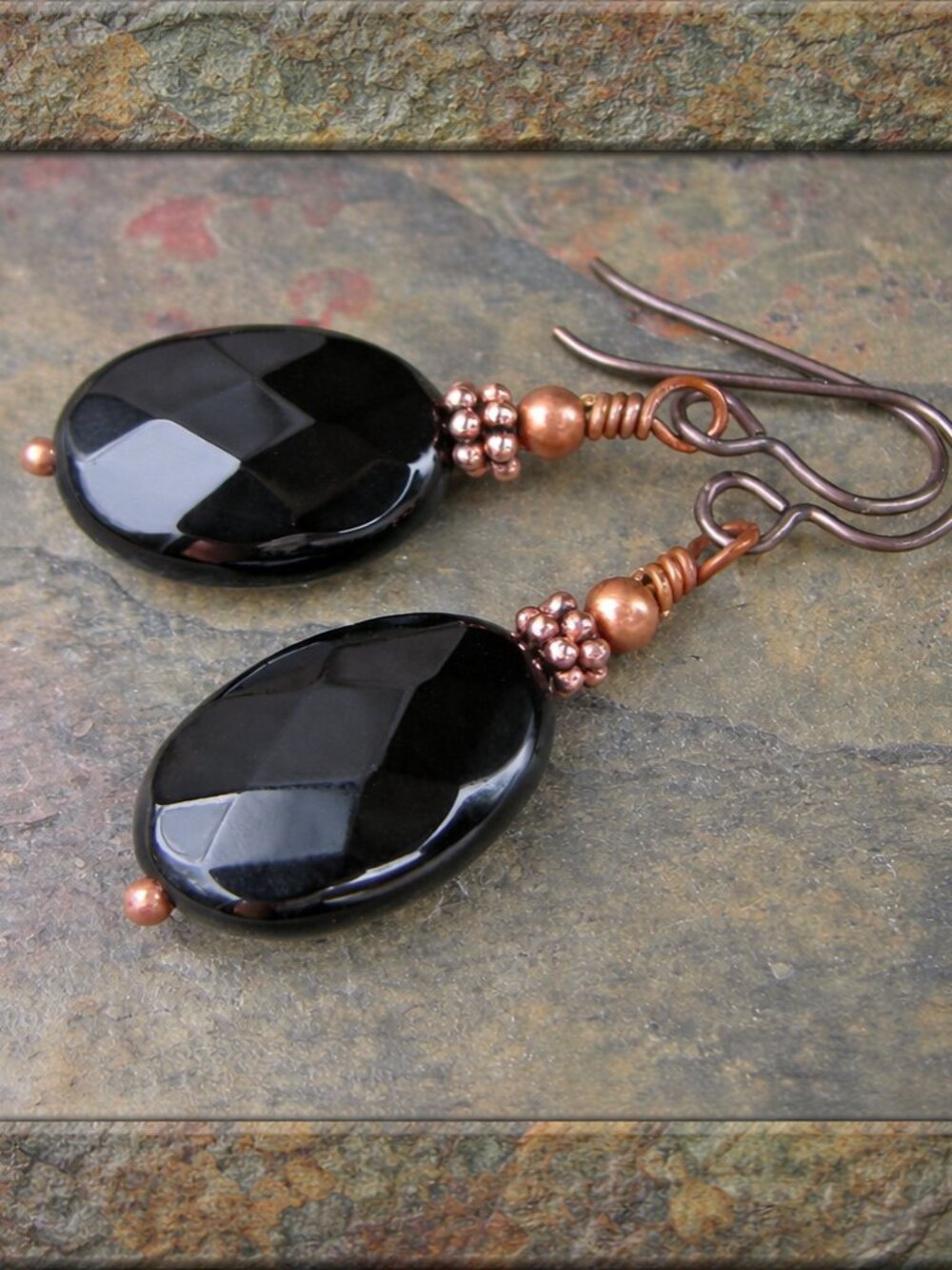 Black Onyx Earrings, Hypoallergenic Niobium Hooks